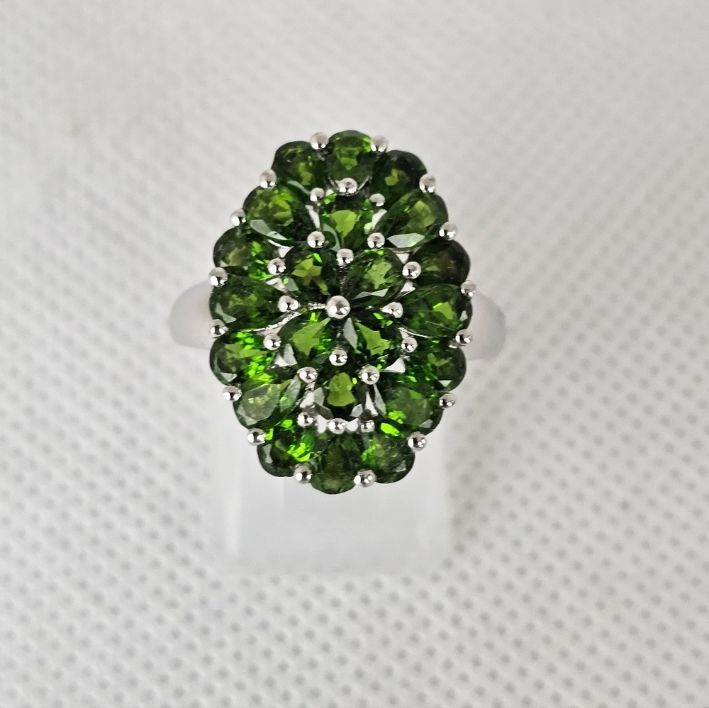 Genuine Chrome Diopside Cluster Ring in Rhodium over Sterling Silver Sz 8! - Picture 3 of 14